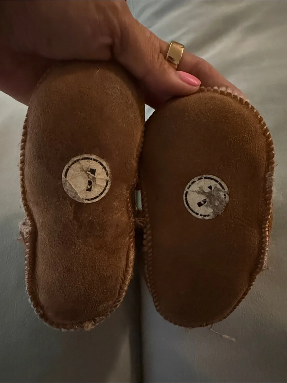 UGG Baby Chestnut Suede Booties with Shearling Lining